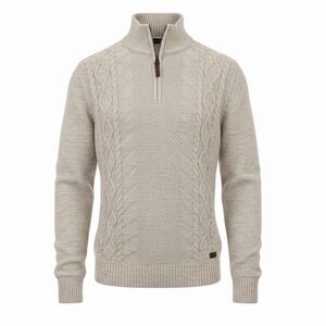 Outpost Makers Mens Oatmeal Heather Cable Knit Quarter Zip Mock Neck Sweater M